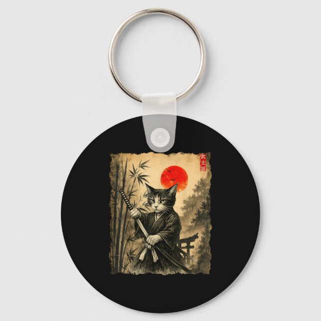 Chaveiro Samurai Cat Japanese Art Men Boys Funny Graphic Te (Frente)
