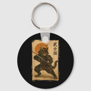 Chaveiro Samurai Cat Warrior Japonês Ukiyo-e Trabalho de ar