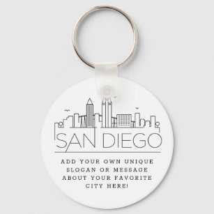 Chaveiro San Diego, CA Stylized Skyline   Slogan Personaliz