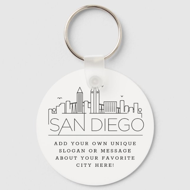 Chaveiro San Diego, CA Stylized Skyline | Slogan Personaliz (Frente)