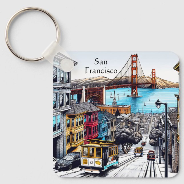 Chaveiro San Francisco, California Quic Book Style Art (Frente)