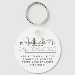 Chaveiro San Francisco Stylized Skyline   Slogan Personaliz