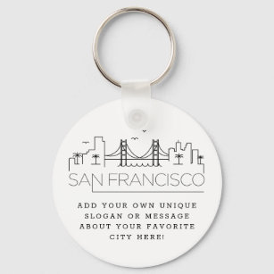 Chaveiro San Francisco Stylized Skyline   Slogan Personaliz
