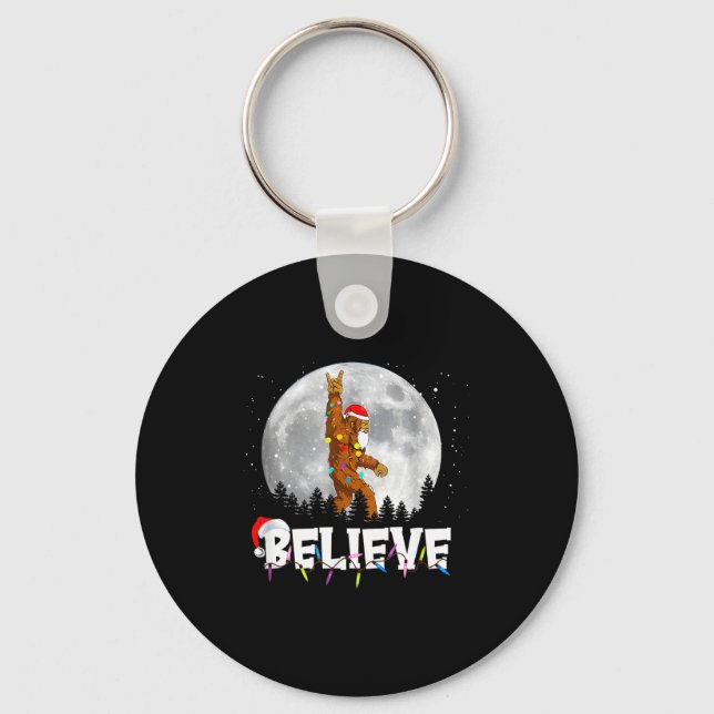 Chaveiro Santa Bigfoot Christmas Light Funny Believe  (Frente)