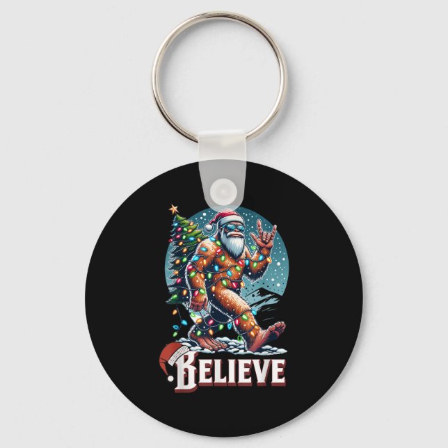 Chaveiro Santa Bigfoot Christmas Lights Funny Sasquatch Bel (Frente)