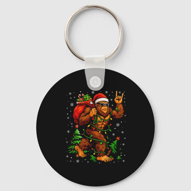 Chaveiro Santa Bigfoot Christmas Tree Xmas Lights Funny Sas (Frente)