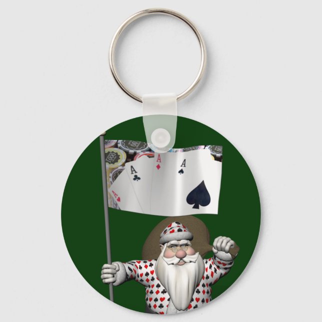 Chaveiro Santa Claus ama Jogando Poker (Frente)