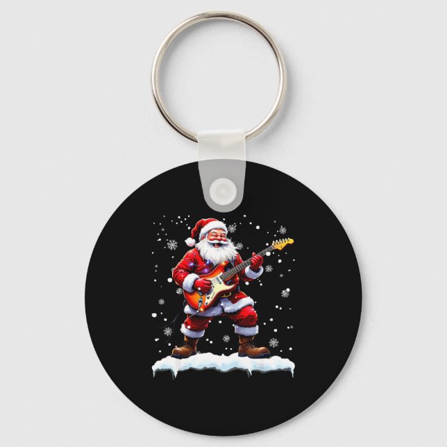 Chaveiro Santa Claus Playing B Guitar Christmas Xmas Music  (Frente)