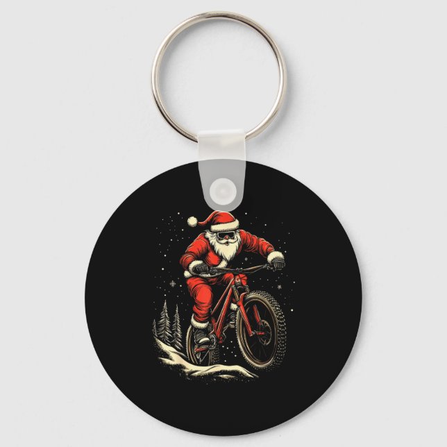 Chaveiro Santa Claus Riding Mountain Bike Christmas Funny M (Frente)