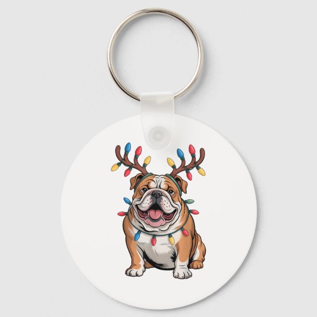 Chaveiro Santa English Bulldog Reindeer Light Christmas  (Frente)