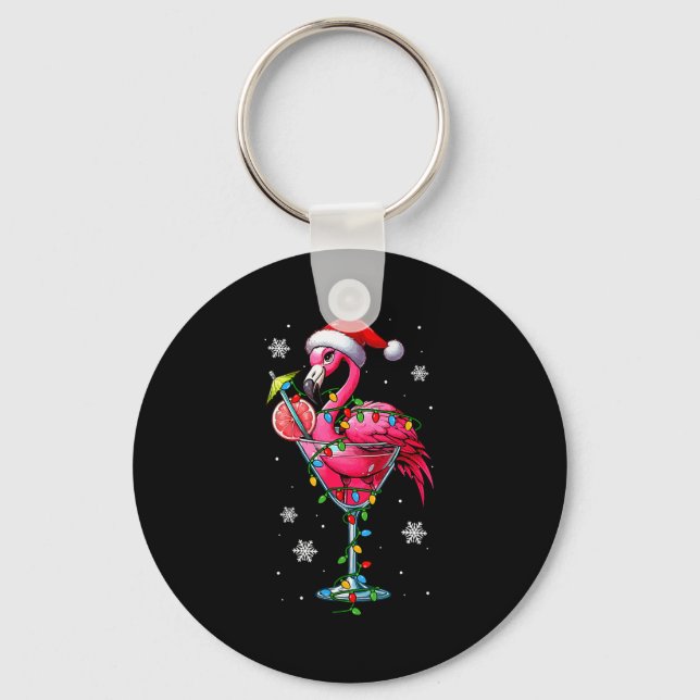 Chaveiro Santa Flamingo On Tail Gles Christmas Colorful Lig (Frente)