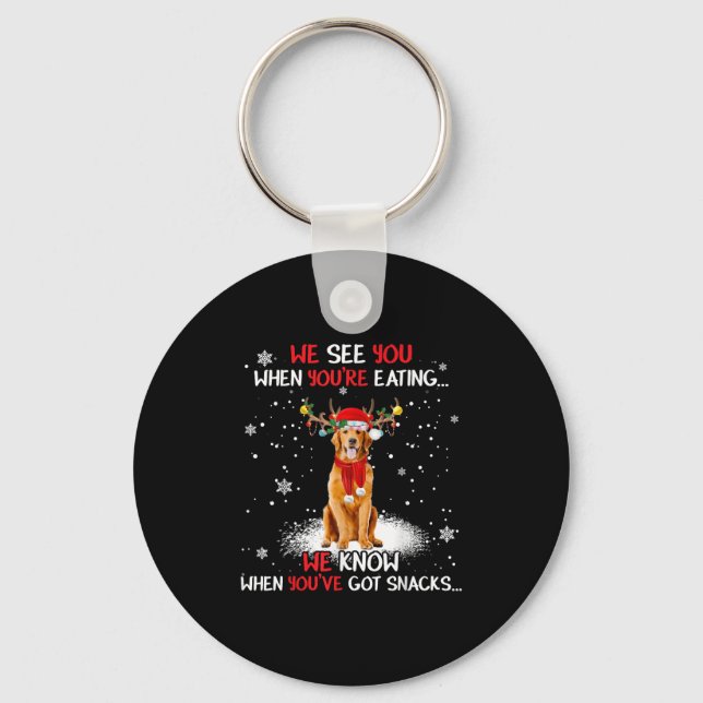 Chaveiro Santa Golden Retriever Reindeer Light Christmas Pa (Frente)