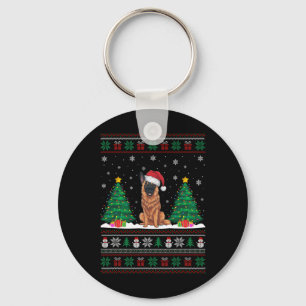Chaveiro Santa Hat Belga Malinois Dog Xmas Lights Ug