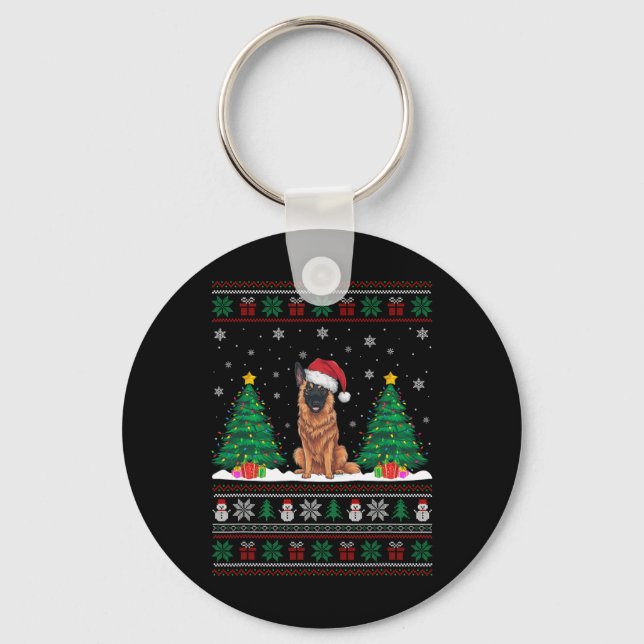 Chaveiro Santa Hat Belga Malinois Dog Xmas Lights Ug (Frente)