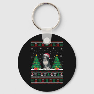Chaveiro Santa Hat Bernard Dog Árvore de Natal Luzes Feias