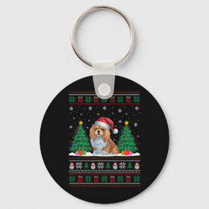 Chaveiro Santa Hat Lhasa Apso Cão De Natal Luzes Ugl