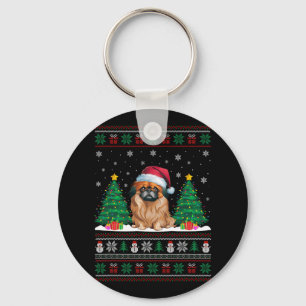 Chaveiro Santa Hat Pekingese Cachorro Árvore de Natal Luzes