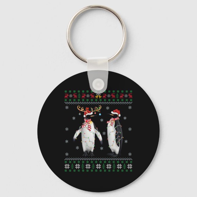 Chaveiro Santa Hat Penguin Bird Xmas Iluminando Pinguim Fei (Frente)