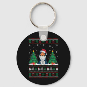 Chaveiro Santa Hat Rough Collie Dog Xmas Tree Luzes Feias