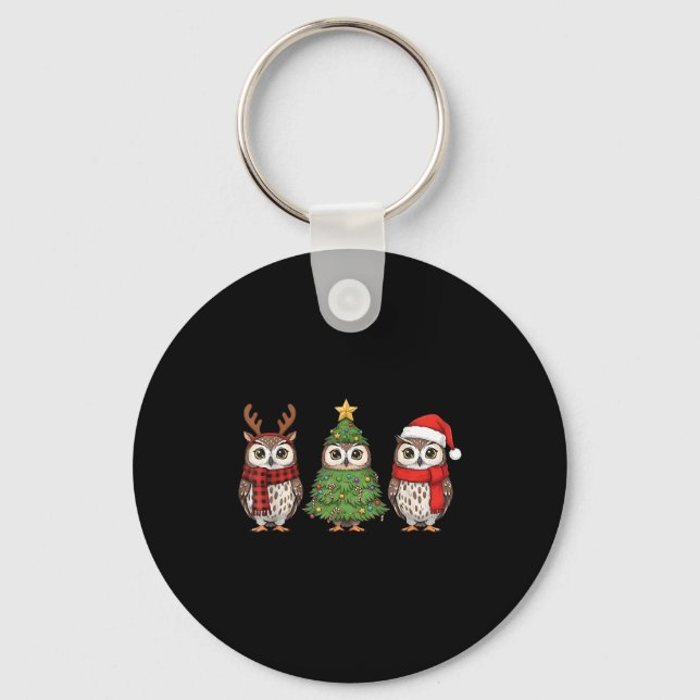Chaveiro Santa Owl Christmas Tree Owl Lover Animal Xmas Paj (Frente)