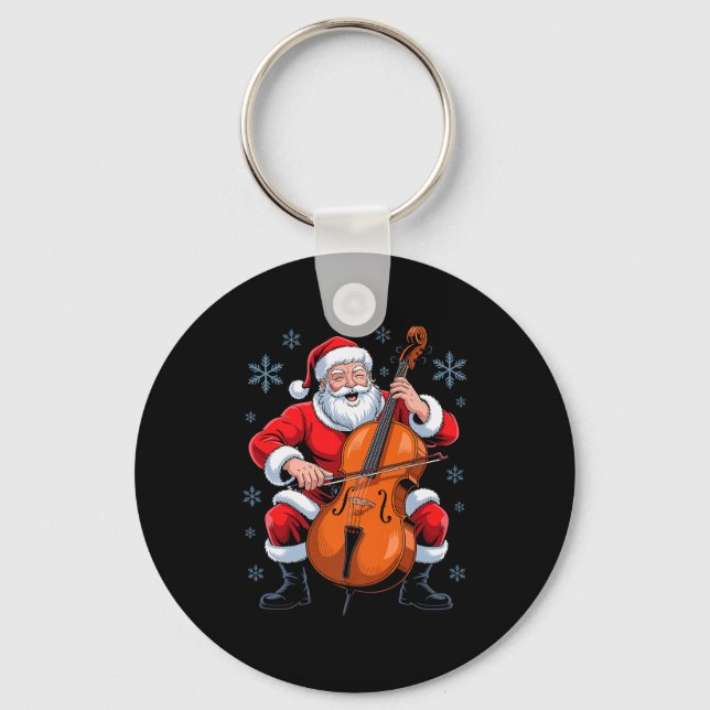 Chaveiro Santa Playing Cello Funny Holiday Chrismas Xmas Pa (Frente)