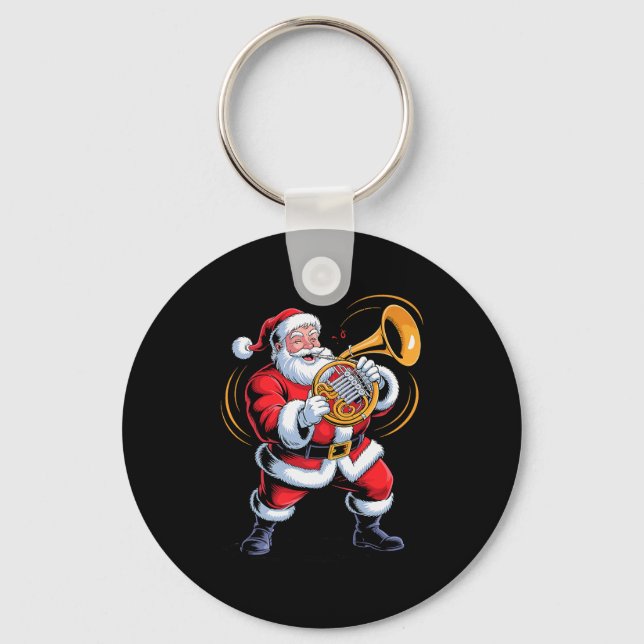 Chaveiro Santa Playing French Horn Funny Holiday Chrismas X (Frente)