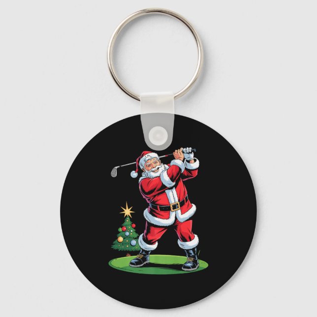 Chaveiro Santa Playing Golf Funny Holiday Christmas Xmas Pa (Frente)