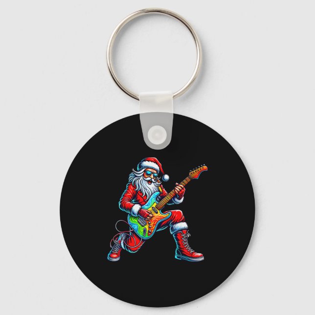 Chaveiro Santa Playing Guitar Musician Guitarist Christmas  (Frente)
