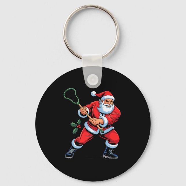 Chaveiro Santa Playing Lacrosse Funny Holiday Christmas Xma (Frente)
