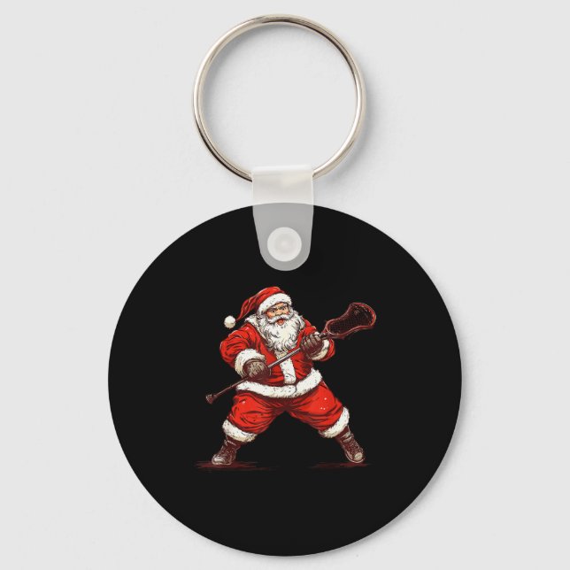 Chaveiro Santa Playing Lacrosse Funny Lacrosse Lax Player C (Frente)