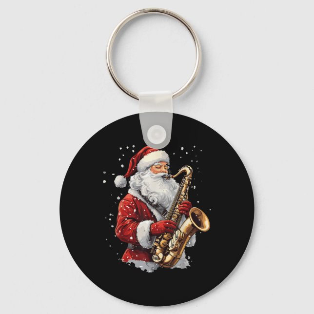 Chaveiro Santa Playing Saxophone Xmas Musician Saxophonist  (Frente)