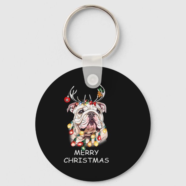 Chaveiro Santa Reindeer English Bulldog Dog Christmas Light (Frente)