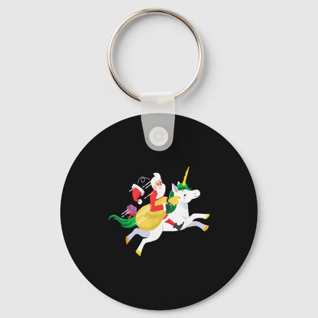 Chaveiro Santa Riding A Unicorn Funny Christmas Gift  (Frente)