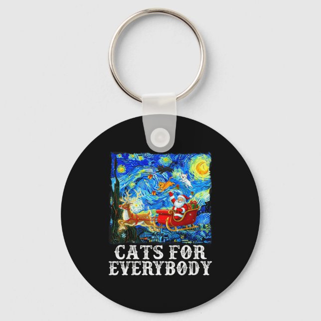 Chaveiro Santa Sleigh Christmas Cats For Everybody Starry N (Frente)