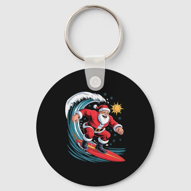 Chaveiro Santa Surfing Funny Surfer Holiday Christmas Xmas  (Frente)