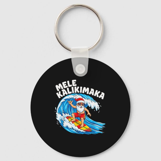 Chaveiro Santa Surfing Mele Kalikimaka Hawaiian Christmas  (Frente)