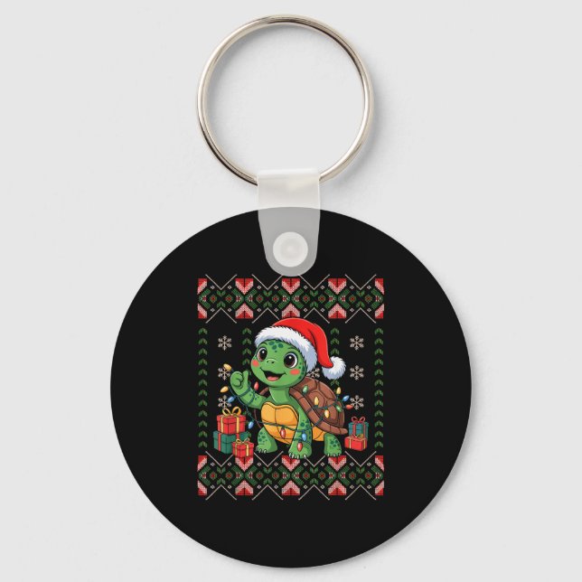Chaveiro Santa Turtle Christmas Ugly Sweater Funny Holiday  (Frente)