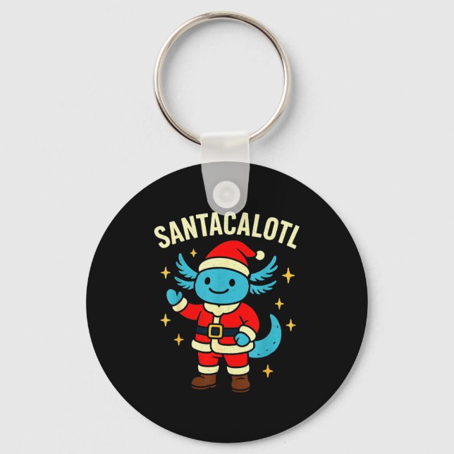 Chaveiro Santacalotl Santa Claus Cute Blue Axolotl New Year (Frente)