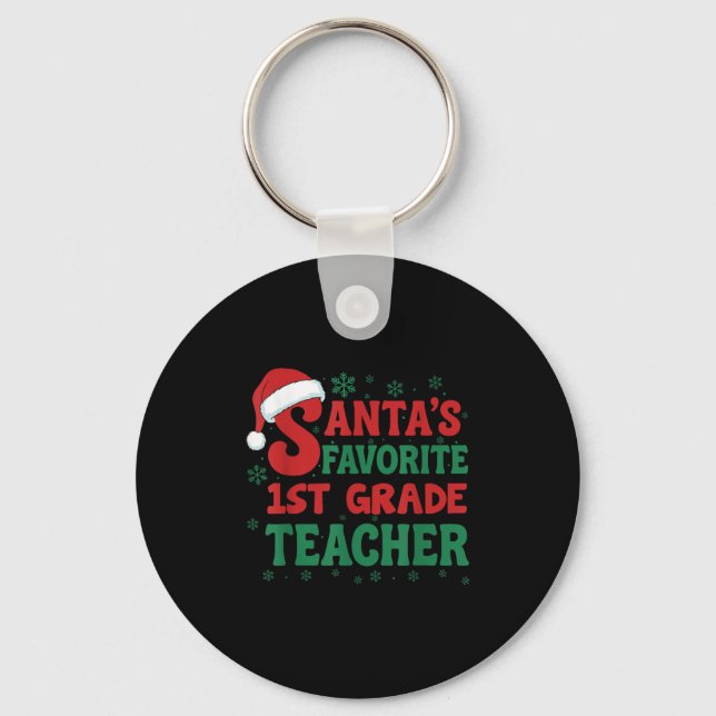 Chaveiro Santa's Favorite 1st Grade Teacher Christmas Holid (Frente)