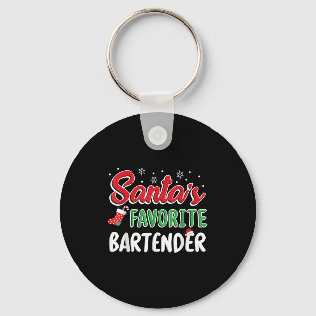 Chaveiro Santa's Favorite Bartender T Shirt Cute Xmas Party (Frente)
