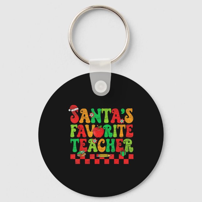 Chaveiro Santas Favorite Teacher Retro Groovy Christmas Xma (Frente)