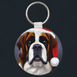 Chaveiro Santo Bernard Christmas<br><div class="desc">Ótima ilustração de um cão Bernard Santo vestindo um chapéu de Papai Noel.</div>