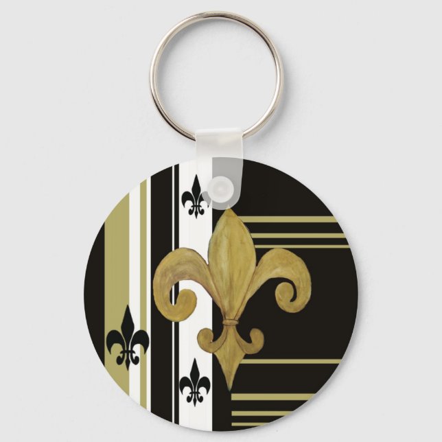 Chaveiro Santos Fleur de lis Preto e Dourado (Frente)