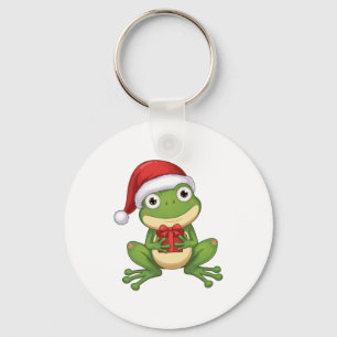 Chaveiro Sapo de Natal Fofo com Chapéu de Papai Noel e Pres
