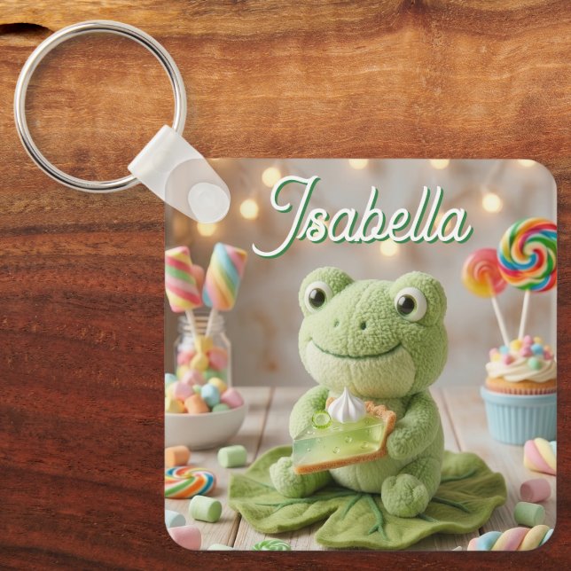 Chaveiro Sapo de pelúcia fofo segurando torta de limão Pers (Frente)