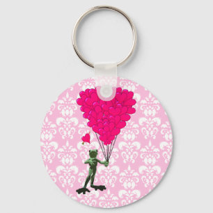 Chaveiro Sapo engraçado desenho animado & coração rosa em d