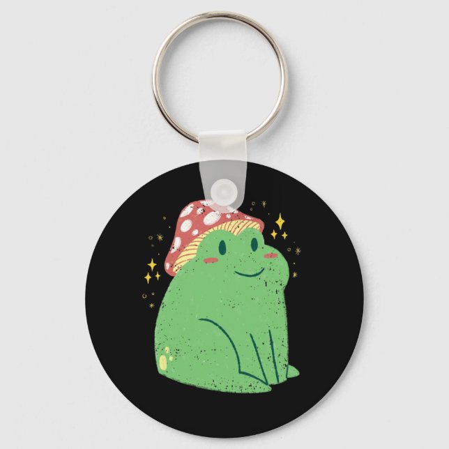 Chaveiro Sapo Verde Fofo com Chapéu de Cogumelo (Frente)