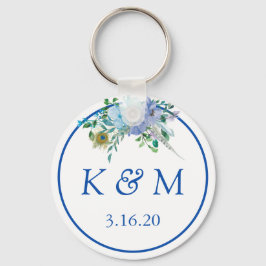 Chaveiro Sapphire Blue Floral Monogramas Favor de Casamento