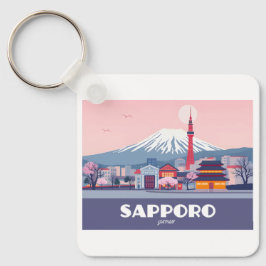 Chaveiro Sapporo Japão Hokkaido Cityscape Pastel Viagem