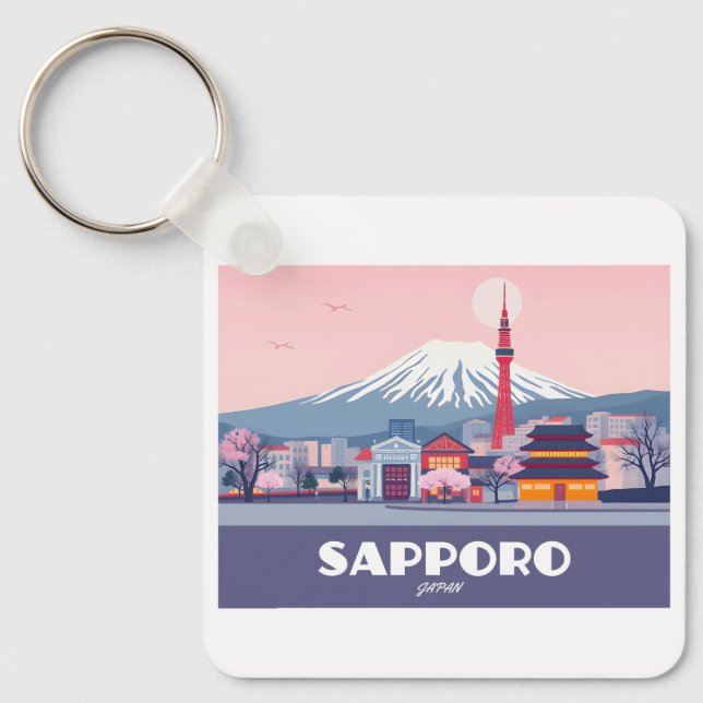 Chaveiro Sapporo Japão Hokkaido Cityscape Pastel Viagem (Frente)